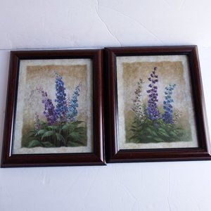 Set of 2 Floral Prints Framed Blue/Purple